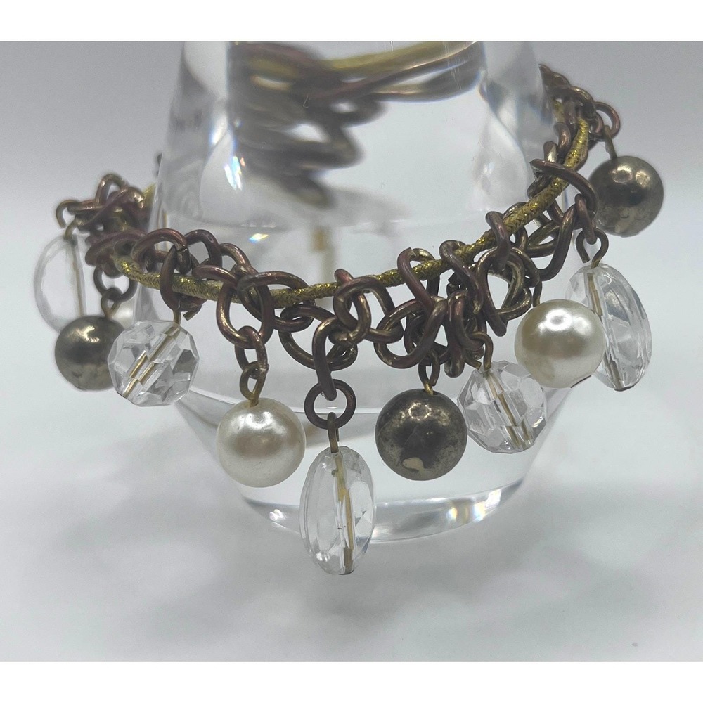 Boho Dangle Charm Bracelet‎ Glass Beads Pearls Chain Slip On 8"